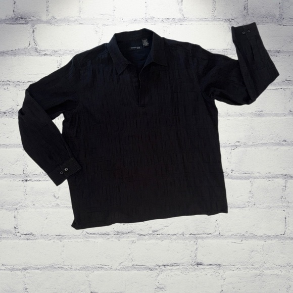 Kenneth Cole New York Black Textured Long Sleeve Popover Shirt Men’s Size - XL - Picture 4 of 12